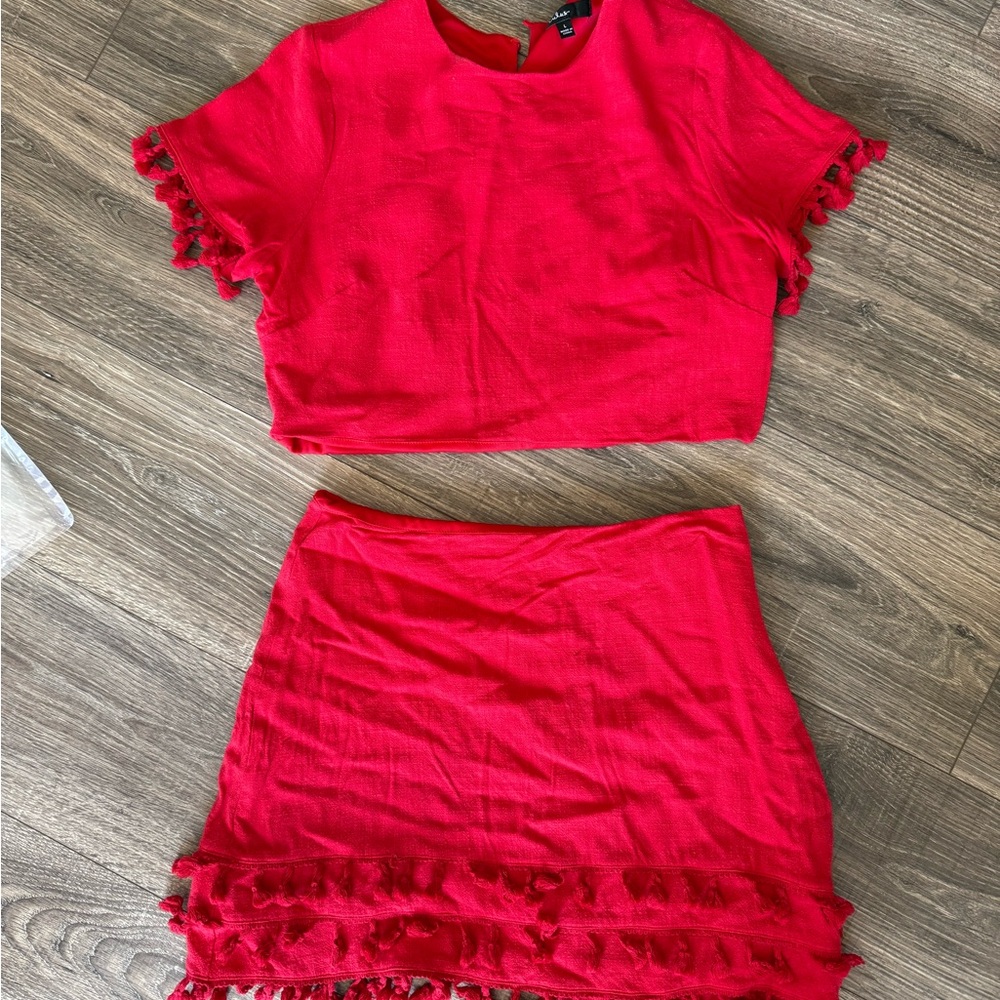 Lulu's Red Skater Mini Skirt Ruffled Casual
